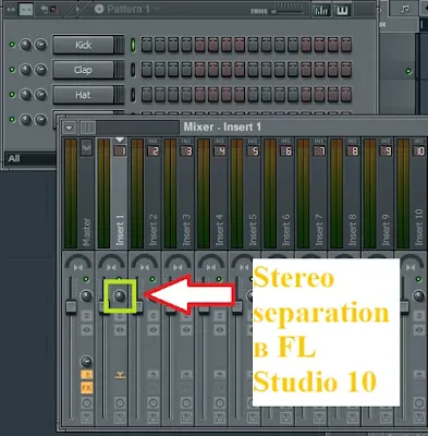 Изображение регулятора stereo separation в микшере программы FL Studio 10