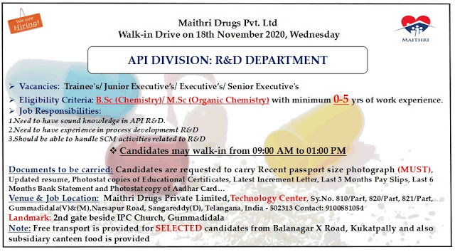 Maithri Labs | Walk-in for Freshers and Experienced in R&D on 18th Nov 2020