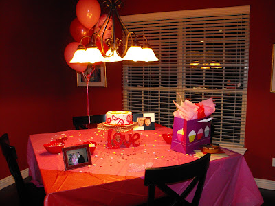 valentine table centerpieces. The cake table with all the