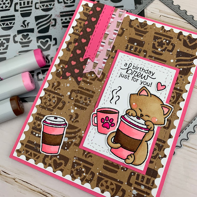 Newton Loves Coffee Cards by August Guest Designer Meghan Kennihan | Newton Loves Coffee Stamp Set & Mugs Stencil by Newton's Nook Designs #newtonsnook #handmade