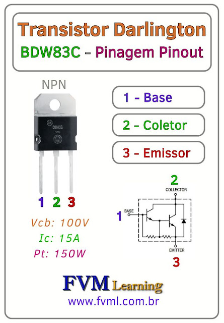 Datasheet-Pinagem-Pinout-transistor-darlington-NPN-BDW83C-Características-Substituição-fvml