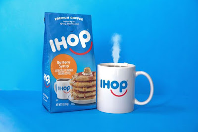 A bag of IHOP Coffee alongside an IHOP Coffee Mug Diffuser.