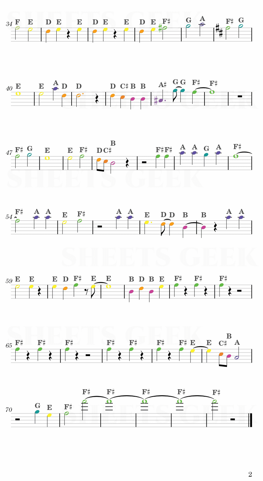 UNDER THE TREE - Sim (Attack on Titan: The Final Season ENDING 3) Easy Sheet Music Free for piano, keyboard, flute, violin, sax, cello page 2