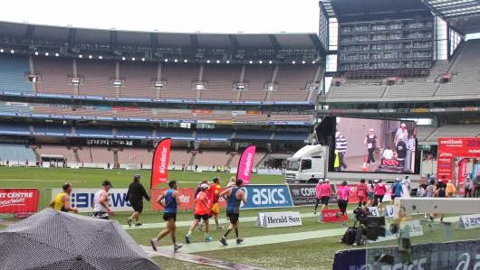 Running to the finish inside the MCG