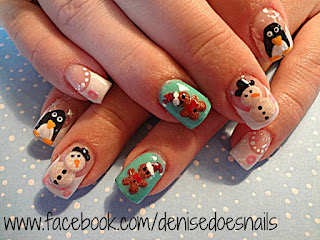 snowman, penguin, gingerbread nail art