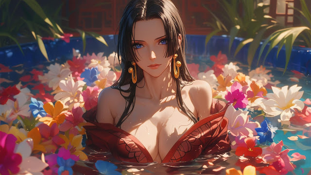 Boa Hancock tắm onsen với nhiều hoa đẹp 7
