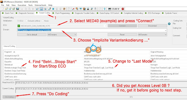 Benz Start/Stop ECO Coding with dts monaco 1