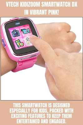 Introducing the VTech Kidizoom Smartwatch DX in vibrant pink! This smartwatch is designed especially for kids, packed with exciting features to keep them entertained and engaged. With a sleek design and durable construction, it's perfect for active youngsters.