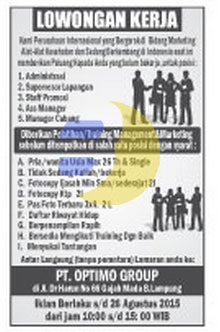 LOKER LAMPUNG, PT. OPTIMO GROUP