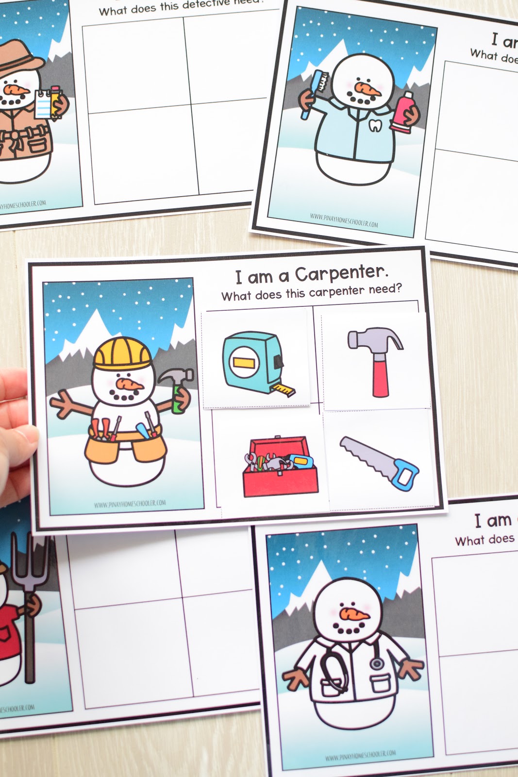 Winter Theme Learning Pack: Snowman Jobs Matching Activity