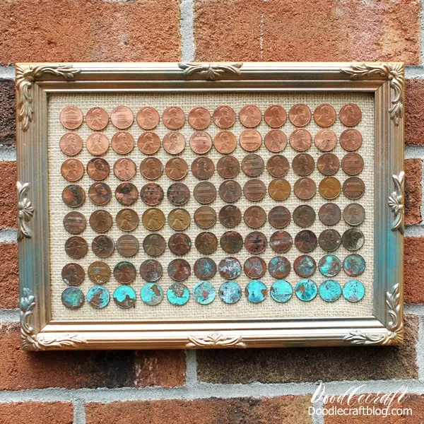 DIY Ombre Penny Art Project!  Make a super cool piece of art using less than a dollar's worth of pennies!   Learn how easy it is to change the color of pennies with a couple ingredients you probably already have!    This fun science experiment turned art is a great science fair project or homeschool activity.