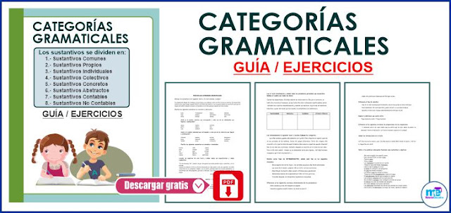  CATEGORÍAS GRAMATICALES guías y  ejercicios