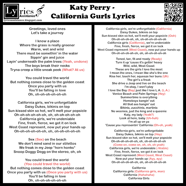 Katy Perry - California Gurls Lyrics | lyricsassistance.blogspot.com