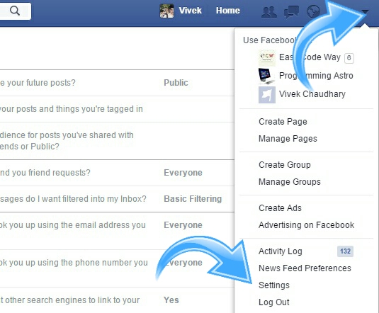 Facebook settings