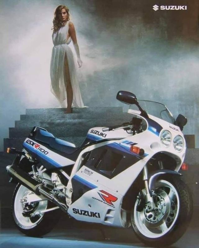 God descends from heaven to reveal her only begotten motorcycle, the SuzukiGSXR 1100 Slingshot, along with a series of commandments about how it should be fitted with turbochargers and stretched swingarms etc,.