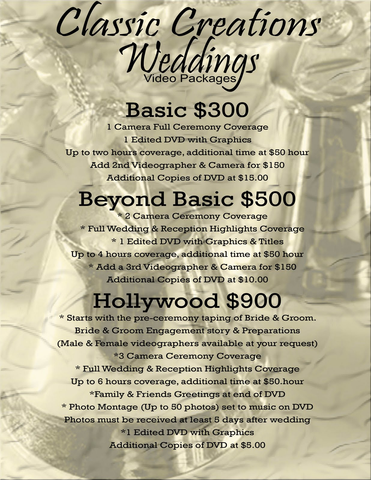 Classic Creations Wedding: Wedding Videography Packages