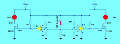 schematic diagram of Dual fan temperature controller project for CPU and computers