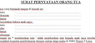 Surat Pernyataan Orang Tua Izin Pembelajaran Tatap Muka Sman 1 Liwa Official