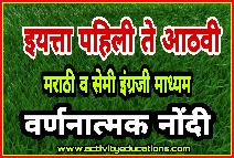 इयत्ता पहिली ते आठवी संपूर्ण वर्णनात्मक नोंदी- मराठी व सेमी इंग्रजी माध्यम