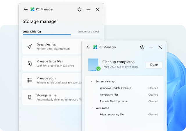 PC Manager تطبيق جديد من مايكروسوفت لتحسين أداء ويندوز 10 و 11
