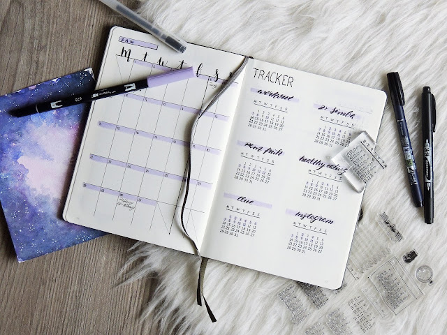 bullet journal monthly log and habit tracker with stemps glitter is the new black