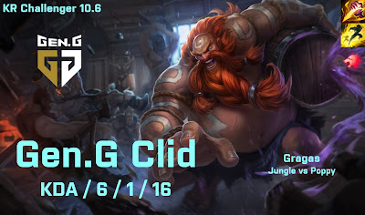 Gen G Clid Gragas JG vs KT Malrang Poppy - KR Challenger 10.6