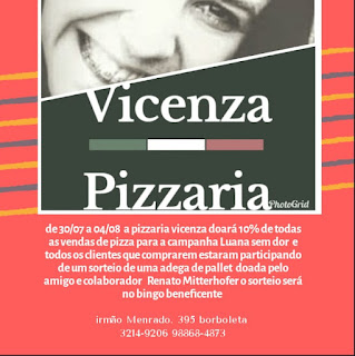 Pizzaria Vicenza ajuda campanha da Luana