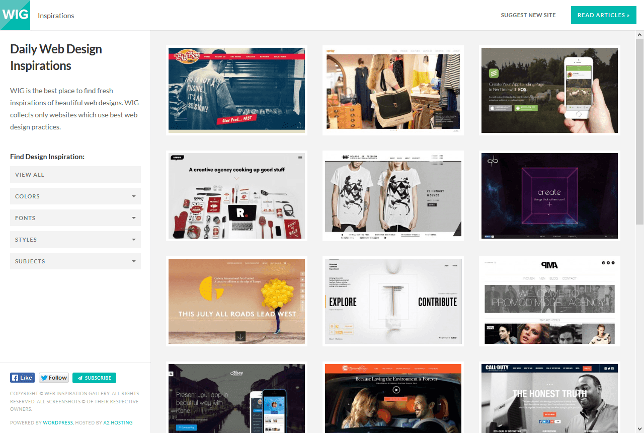 Easily browse fresh web design inspirations from the best websites