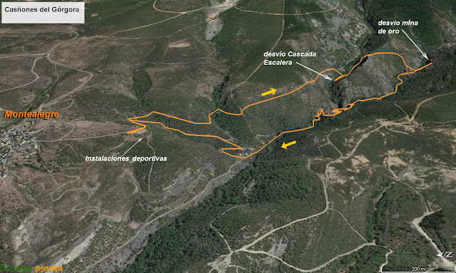 Mapa 3D de la ruta señalizada a través de los Cañones del Górgora