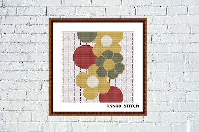 Yellow green floral abstract ornament cross stitch pattern - Tango Stitch