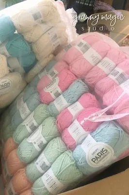 Skeins of yarn packed for shipment.