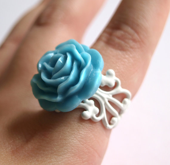 Something Blue Bridal ring with Egg Blue Rose on White Adorable