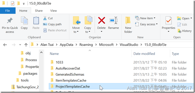 要刪掉的ProjectTemplateCache資料夾