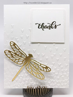 Linda Vich Creates: Elegant Dragonfly Thank You. Elegant thank you card created in white and gold, topped with a stunning gold dragonfly die cut.