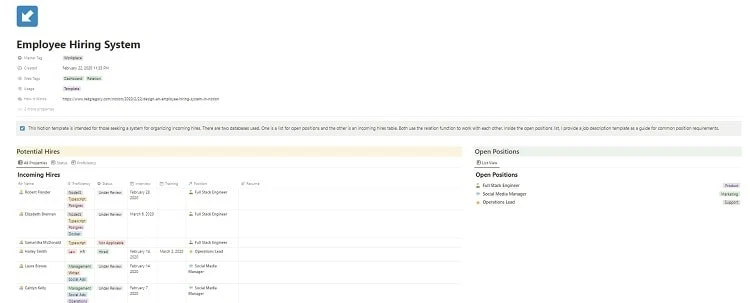 Employee Hiring System Notion Template