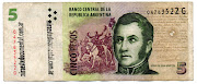 Billetes con sobrecargas particulares. Argentina Billete de 5 Pesos con .