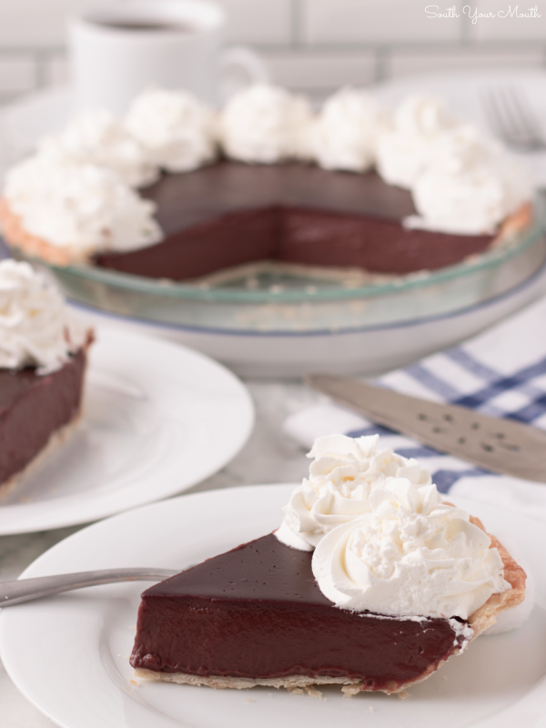 Mama’s Famous Chocolate Pudding Pie! The EASY semi-homemade chocolate pie recipe my mama gets asked to make more than any other made with cook-and-serve chocolate pudding and chocolate chips.