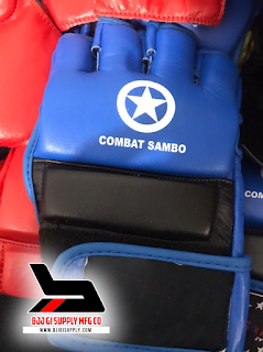 blue combat sambo leather gloves