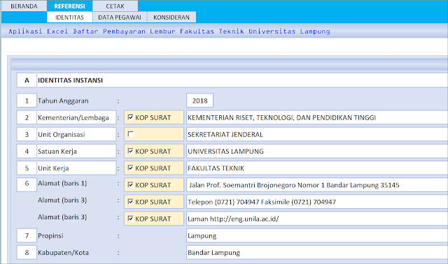 Aplikasi Excel Form Perhitungan Lembur