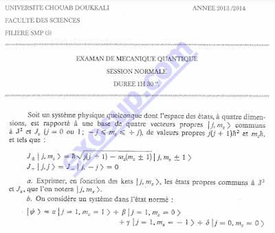 Examens Corrigés Mécanique Quantique 2 SMP S5 PDF