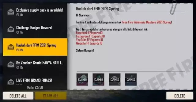 Check out Free Fire Redemption Code Rewards