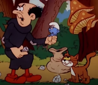 Gargamel mit den Schlümpfen im Film.