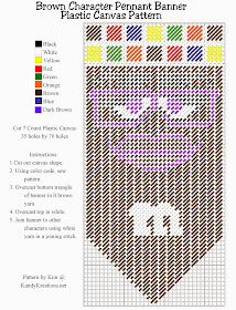 Make your own pennant banner with the brown M&M character using this Plastic canvas pattern freebie.  Simply right click and save this pattern to create your own party decoration or kitchen decor.