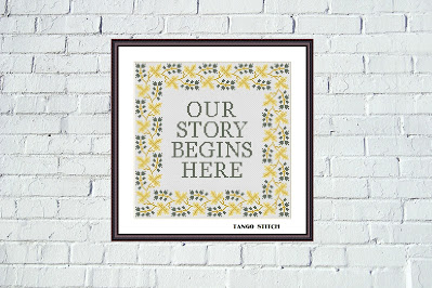 Our story begins here romantic Valentines cross stitch pattern