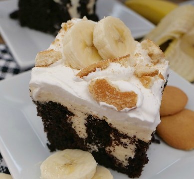 DARK CHOCOLATE BANANA POKE CAKE