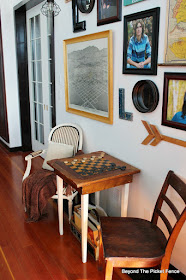 game table, antiques, checkers table, side table, old schoolhouse, vintage, http://bec4-beyondthepicketfence.blogspot.com/2016/02/checkers-table.html