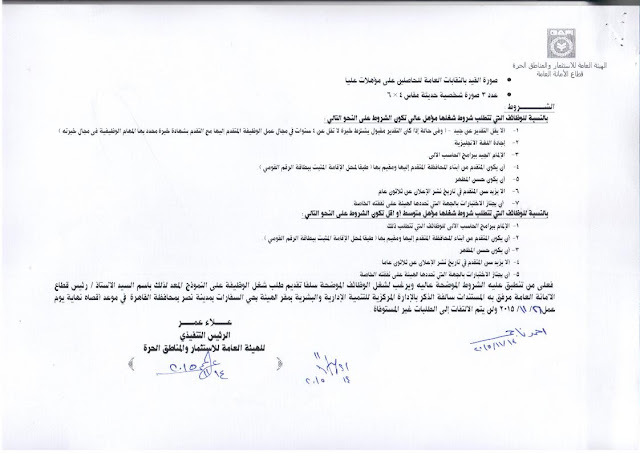 وظائف خالية في الهيئة العامة للاستثمار والمناطق الحرة