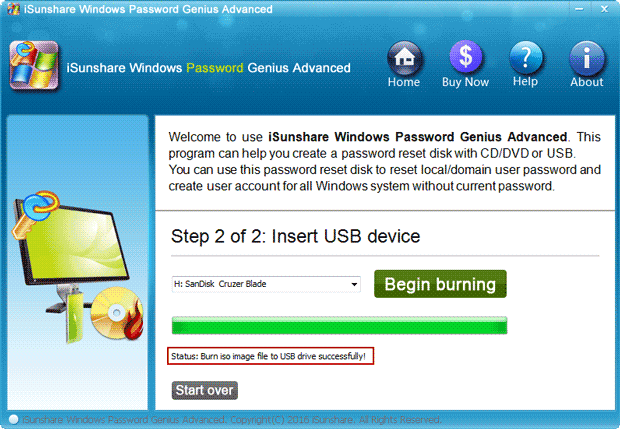 successfully burn Microsoft account password reset disk