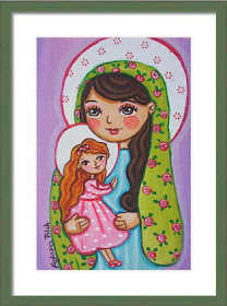 Saint St Anne Our Lady Virgin Mary child giclee art print picture painting first holy communion christening baptism birthday gift present cheerful colorful wall decoration red holiday merry vivid religious catholic souvenir keepsake baby shower gift confirmation gift blessed mother care girls boy child gift mother child Hannah Ann Madonna women patroness Joachim wedding wife