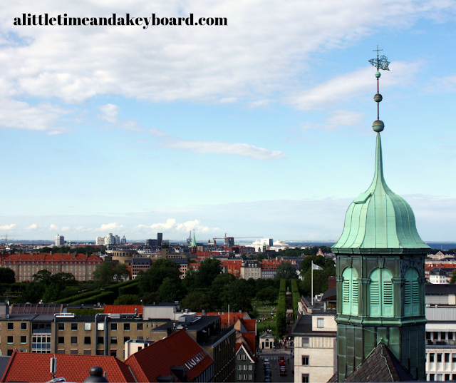 Copenhagen skyline perspective with the spire of Trinitatis Church from Rundetaarn